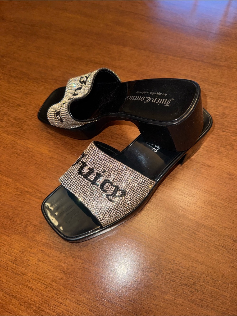 Y2K Juicy Couture Black Crystal-Embellished Slide Mules
